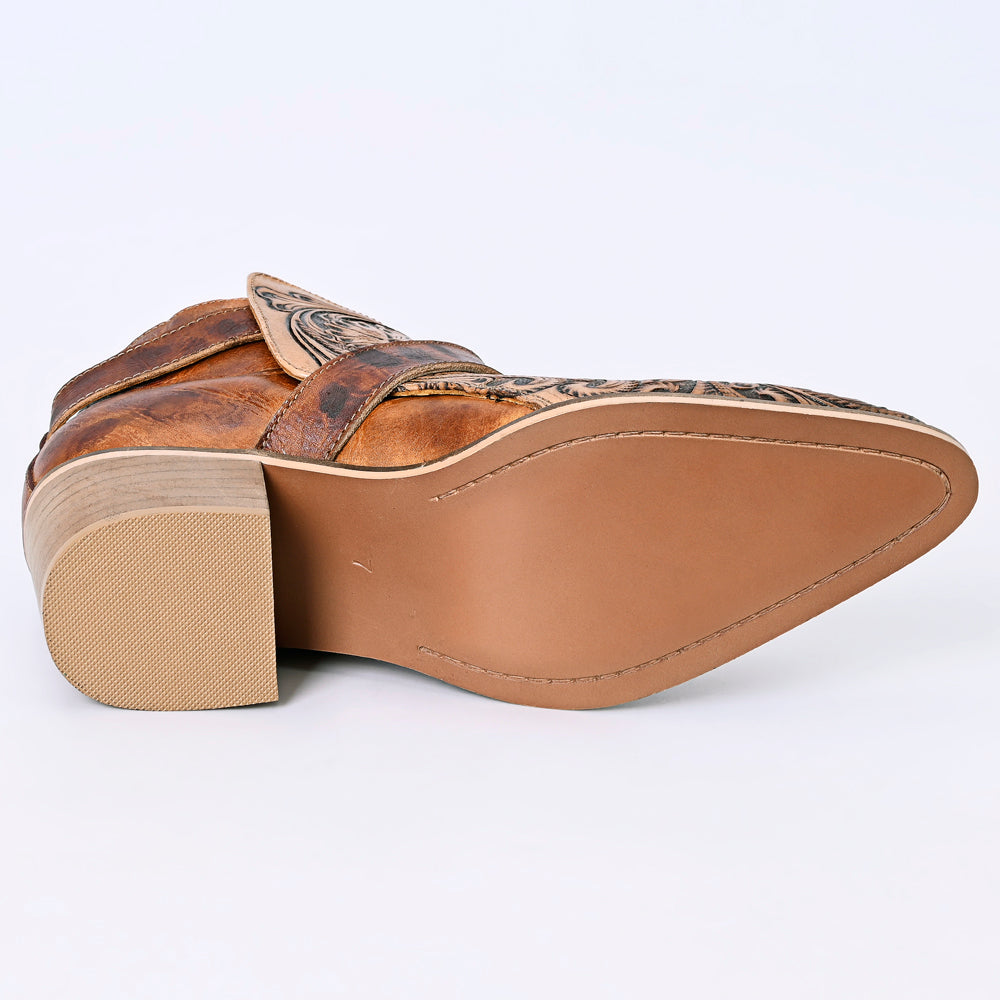 ADFT162 Hand Tooled Genuine Western Leather Ankle Boot