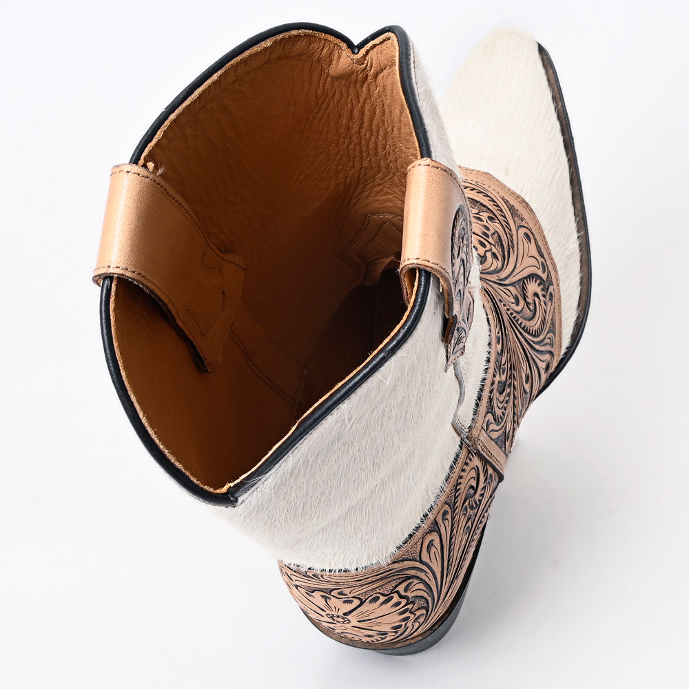 LC-ADFT166B Hand Tooled Hair On Genuine Western Leather Long Boot