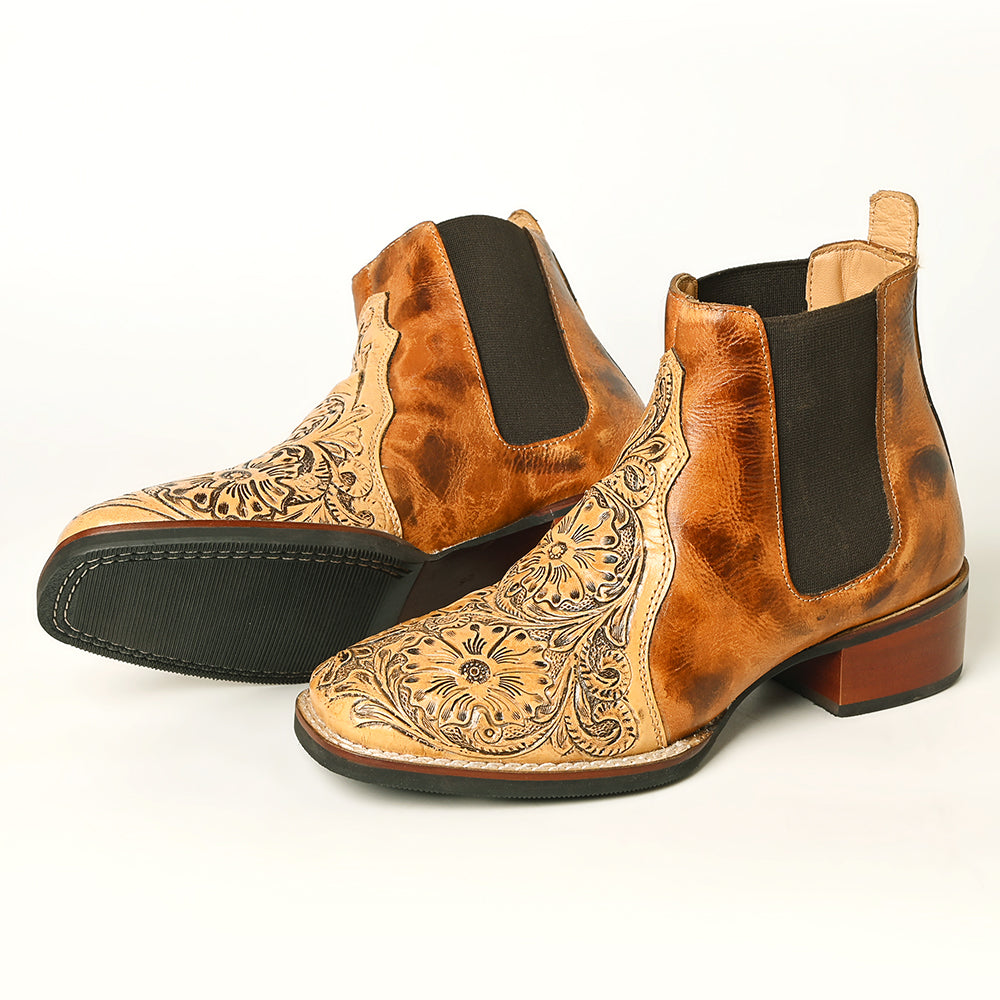 LC-ADFT169-10 Hand Tooled Genuine Western Leather Riding Ankle Boot