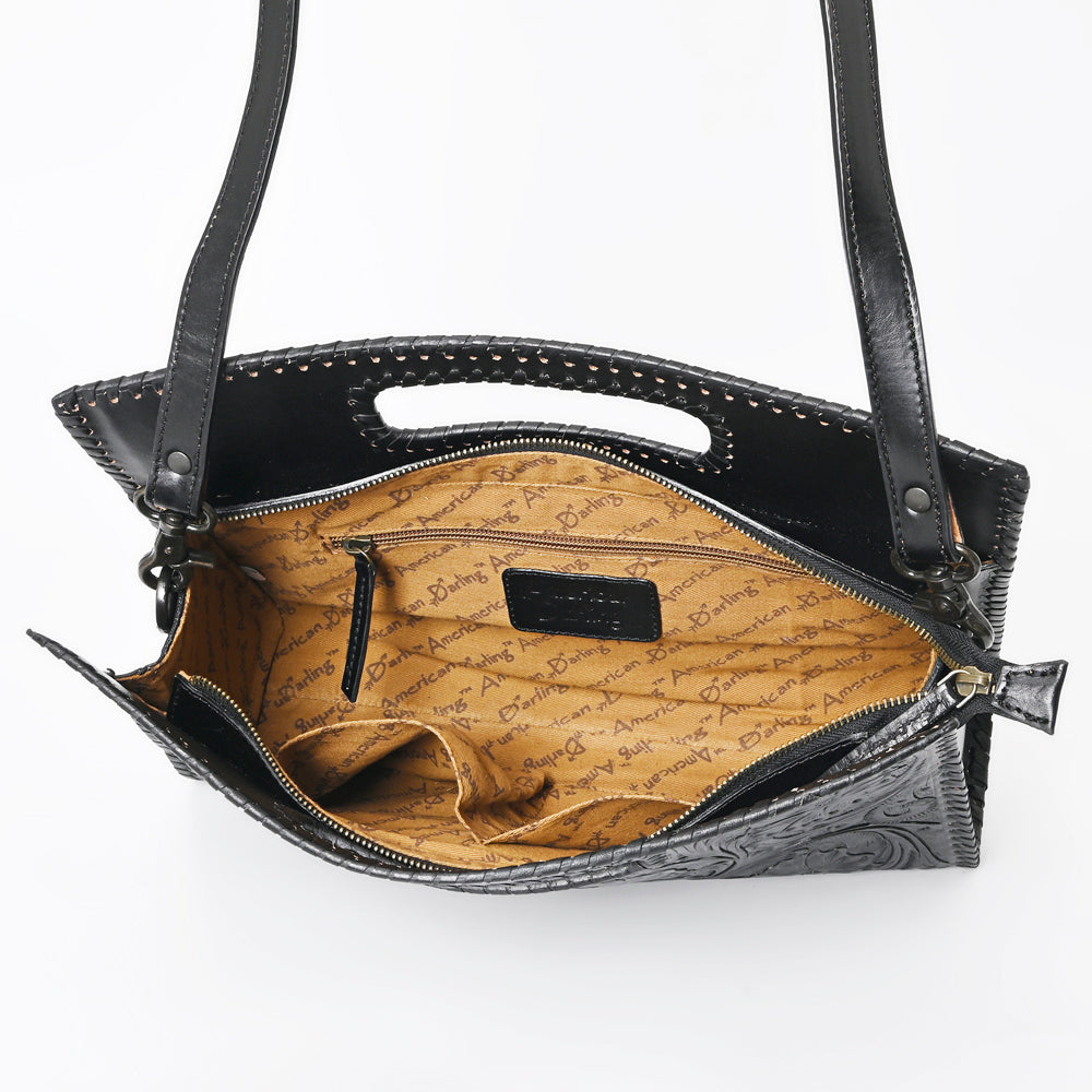 ADBGZ755B Black Hand Tooled Leather Clutch Wallet - Western Floral Cutout Handle Purse