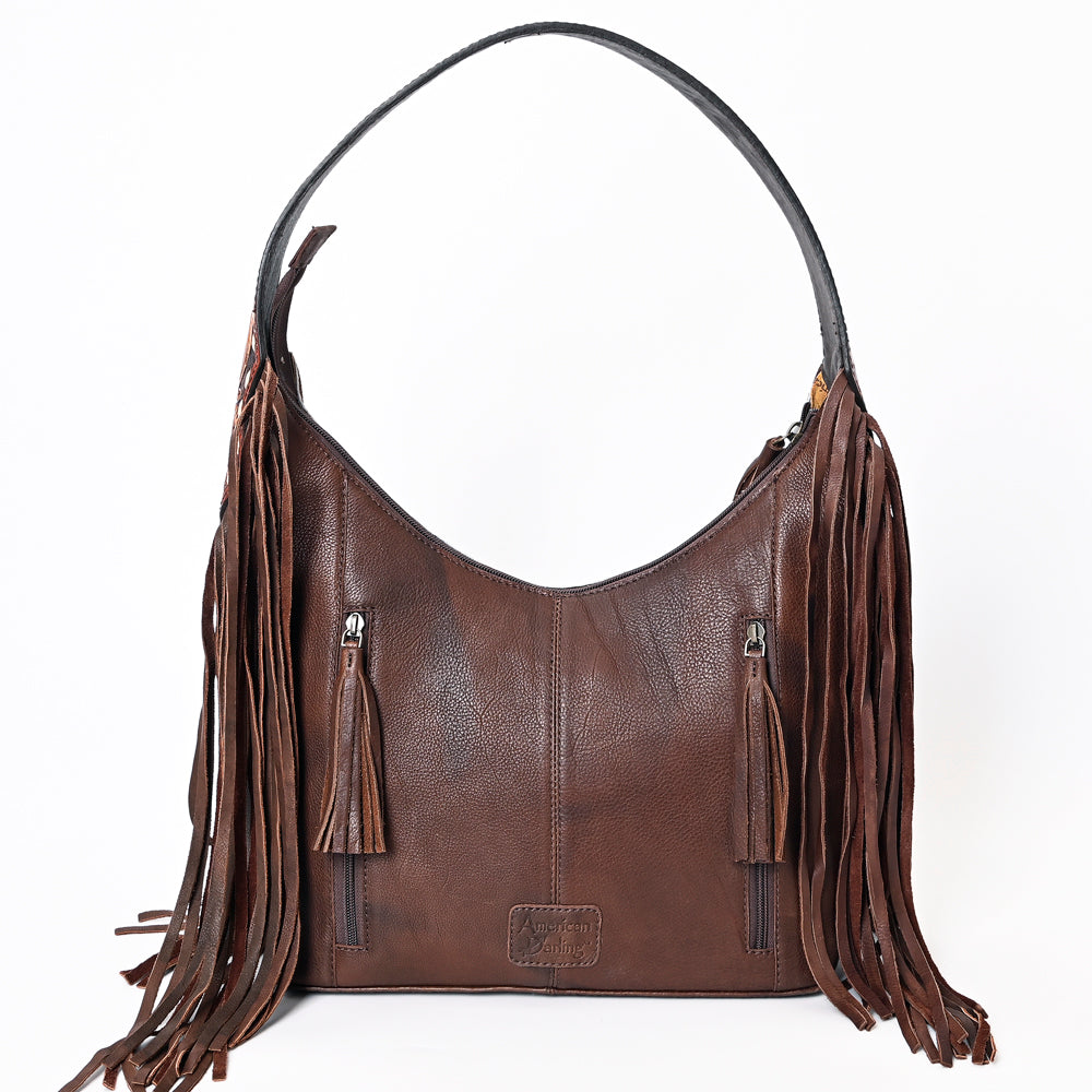 ADBGA390 American Darling Western Tooled Leather Fringe Hobo Bag with Cowhide and Turquoise Arrows