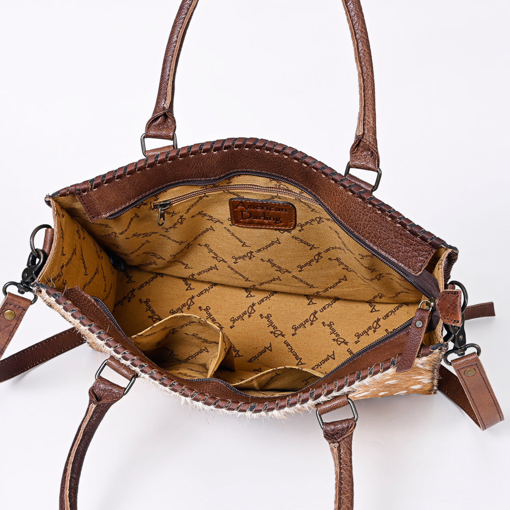LC-ADBGS118 Western Tote Bag - Hair-On Leather with Whipstitch Trim & Detachable Strap