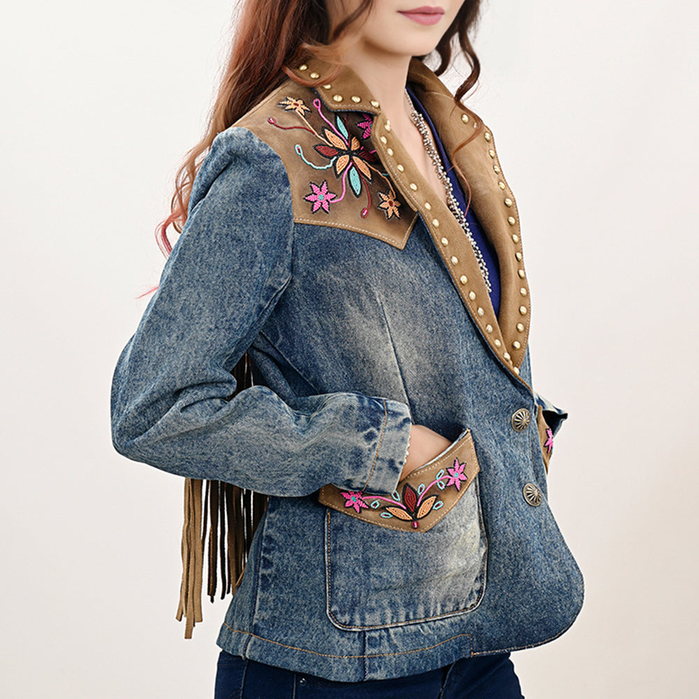 ADBZ030 Genuine Suede leather Women 100% Cotton Denim Blazer dress jacket