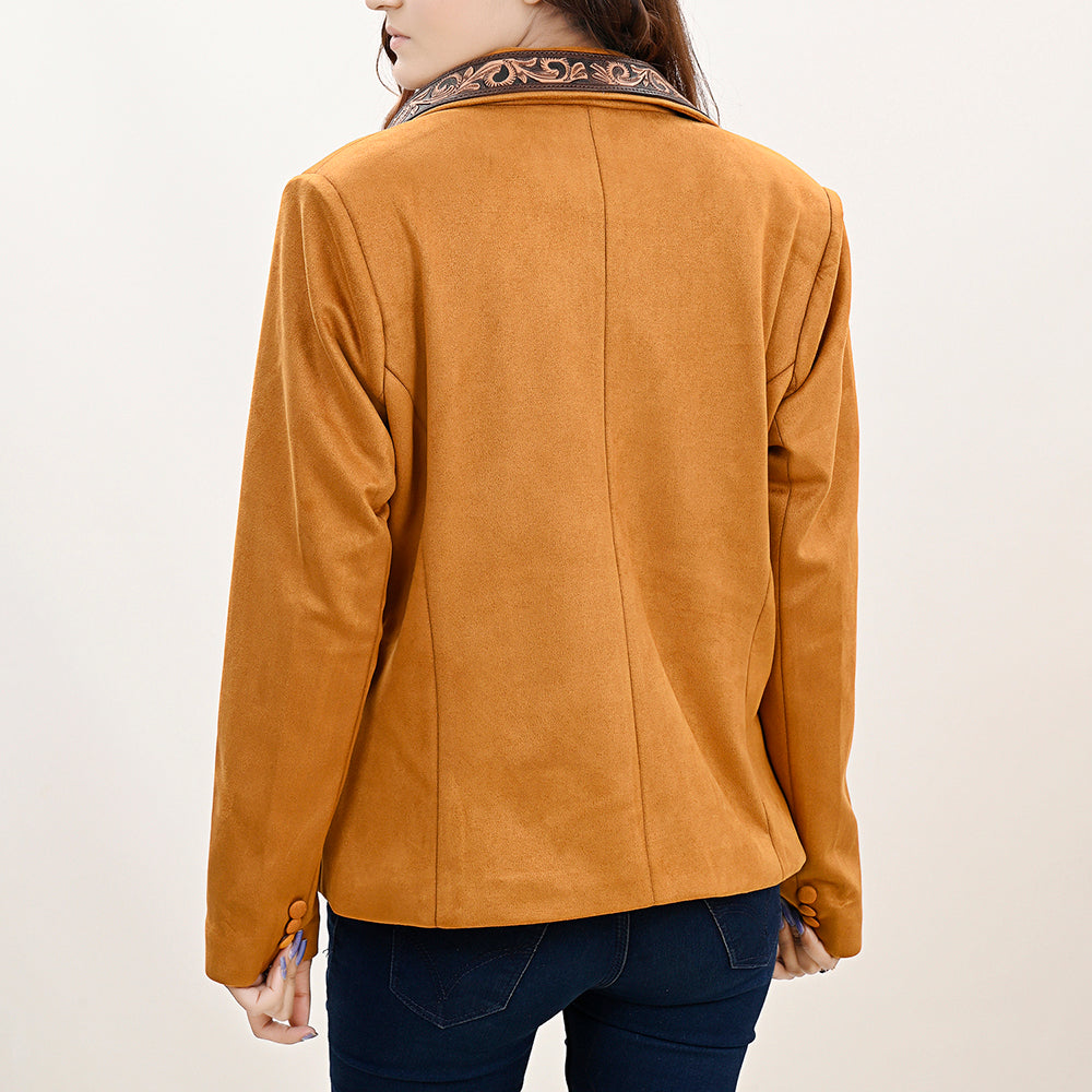 ADBZ033 Golden Genuine suede Western Blazer with Hand-Tooled Leather Lapels - Cowgirl Luxe Style