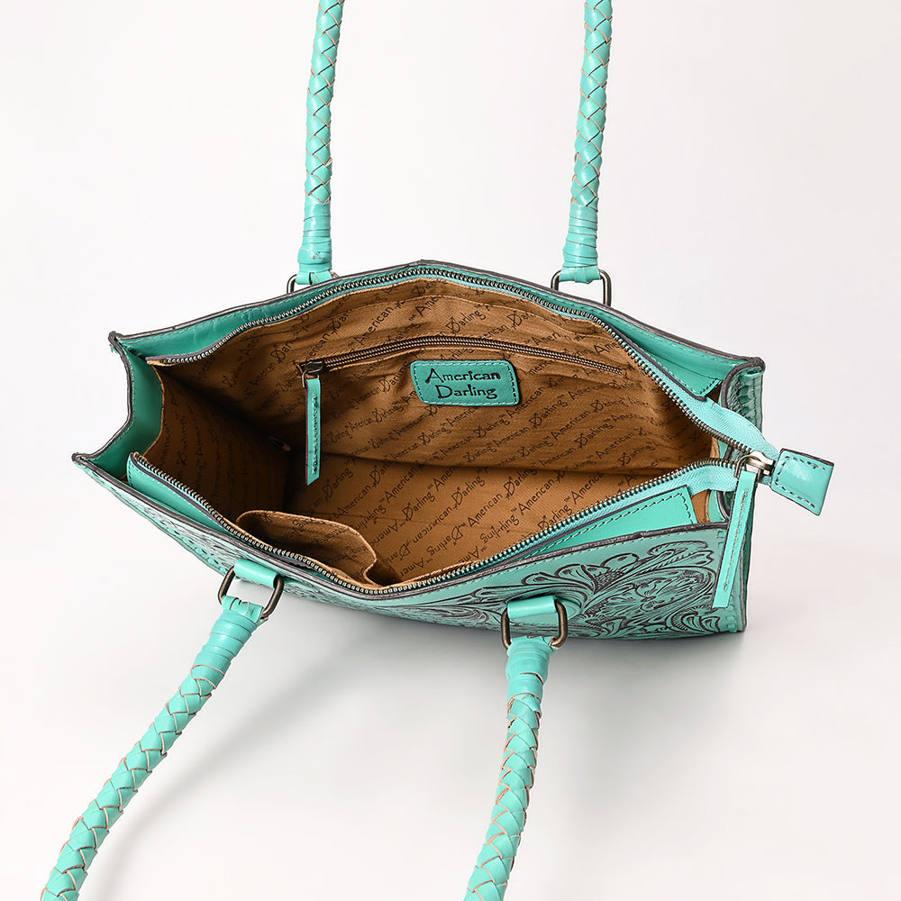 ADBGZ757 Tall Western Tote - Hand Tooled Leather Bag with Braided Handles