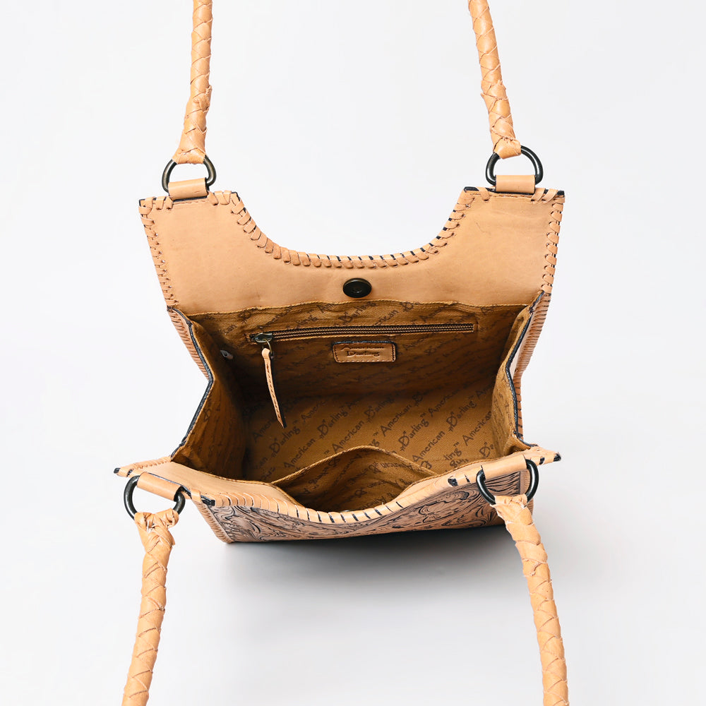 ADBGZ767 Natural Vertical Tote Bag - Hand Tooled Leather Western Purse
