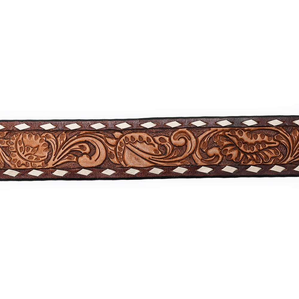 ADBLF181 Handtooled Western Leather Belt - Classic Floral Scroll with Matching Buckle
