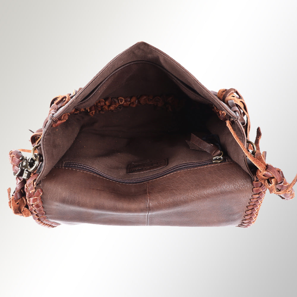 ADBGM261 Handcrafted Leather Crossbody Bag with Turquoise Concho & Braided Trim - Western Shoulder Purse