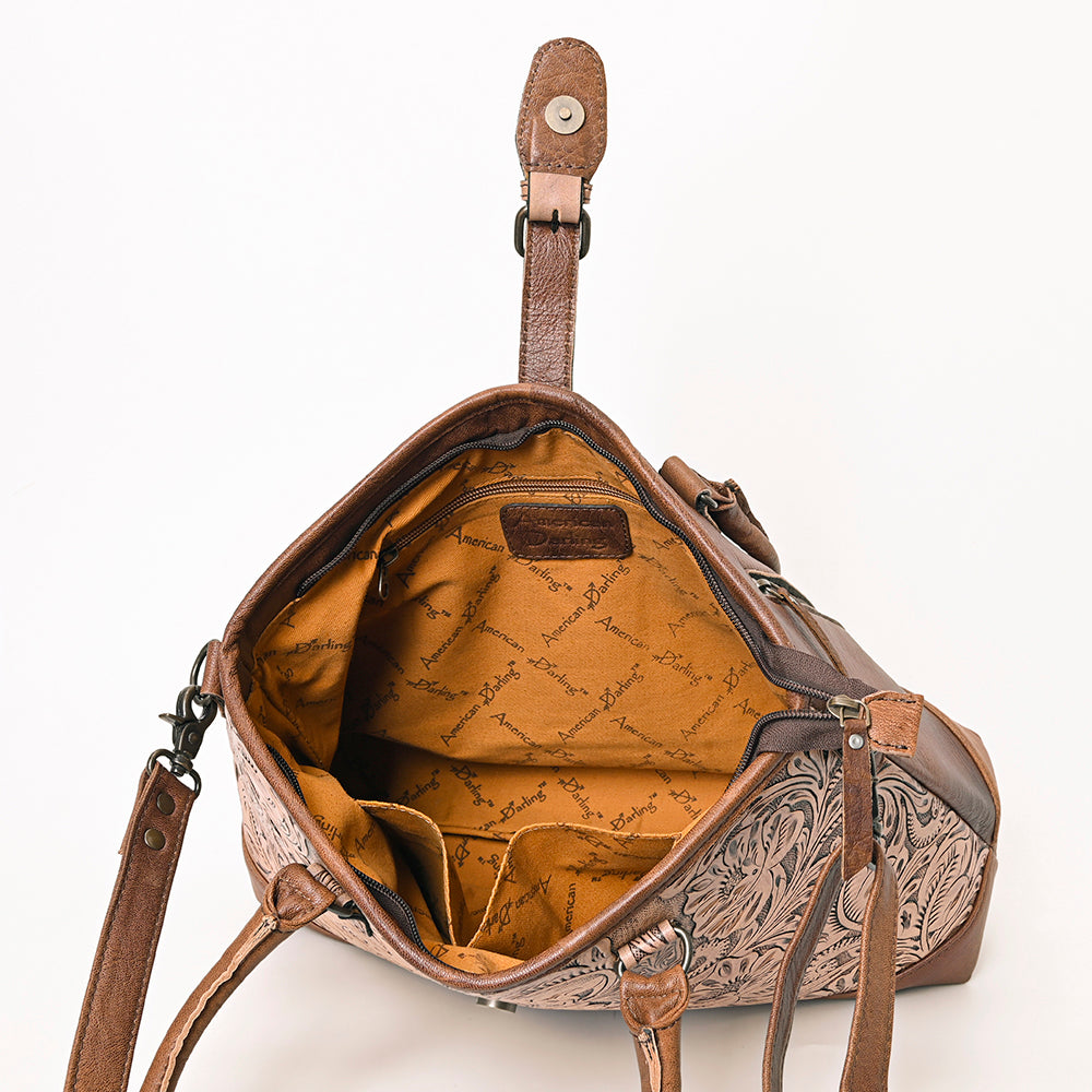 ADBG1213 American Darling Western Hand-Tooled Genuine Leather Tote Bag | Floral Carved Designer Handbag