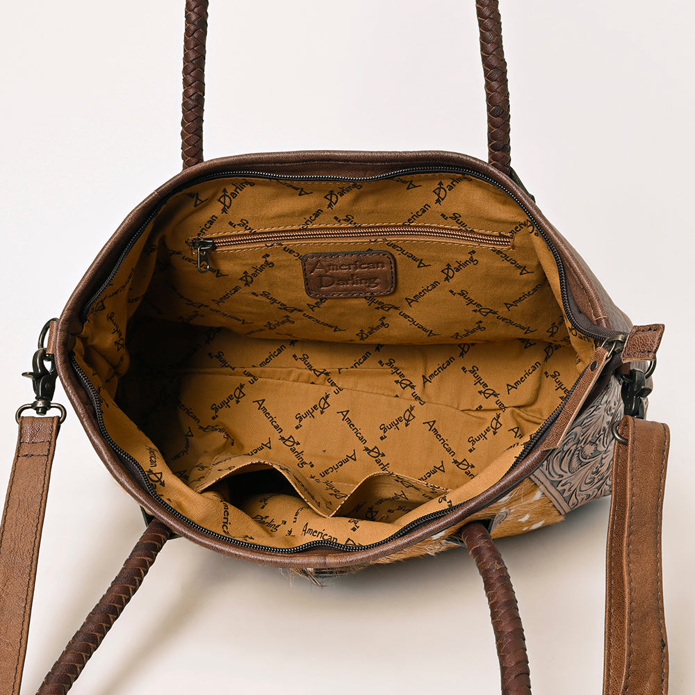 ADBG1214 American Darling Western Hair-On Cowhide Tote Bag with Hand-Tooled Leather & Dual Carry Handles