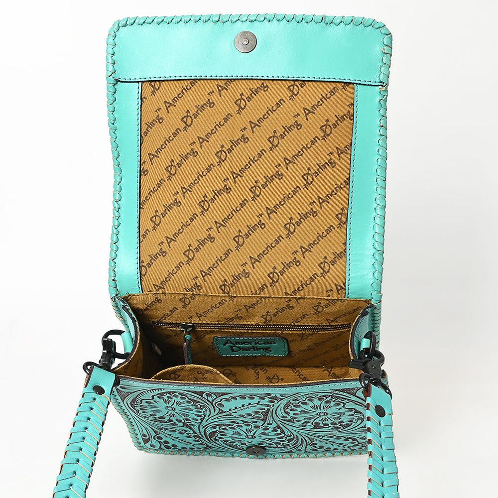 ADBGZ751 Hand Tooled Leather Crossbody Bag - Western Floral Whipstitch Sling