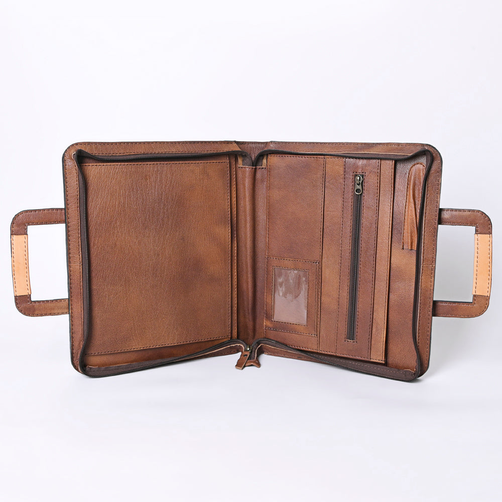 ADBG1194 American Darling Western Hand Tooled Leather Briefcase Bag Genuine Leather with Hair-On Hide Front Inlay Panel