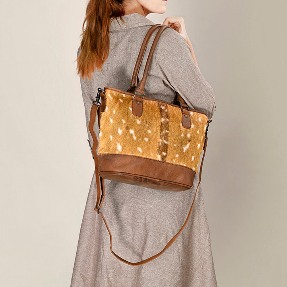 ADBG1230 American Darling Western Hair-On Cowhide Tote Bag with Genuine Leather Trim - Handcrafted Tote
