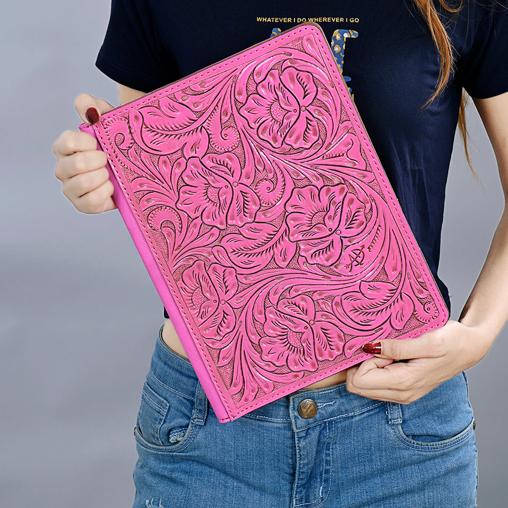 ADBG1232 American Darling Western Hand-Tooled Leather Portfolio Bag in Pink