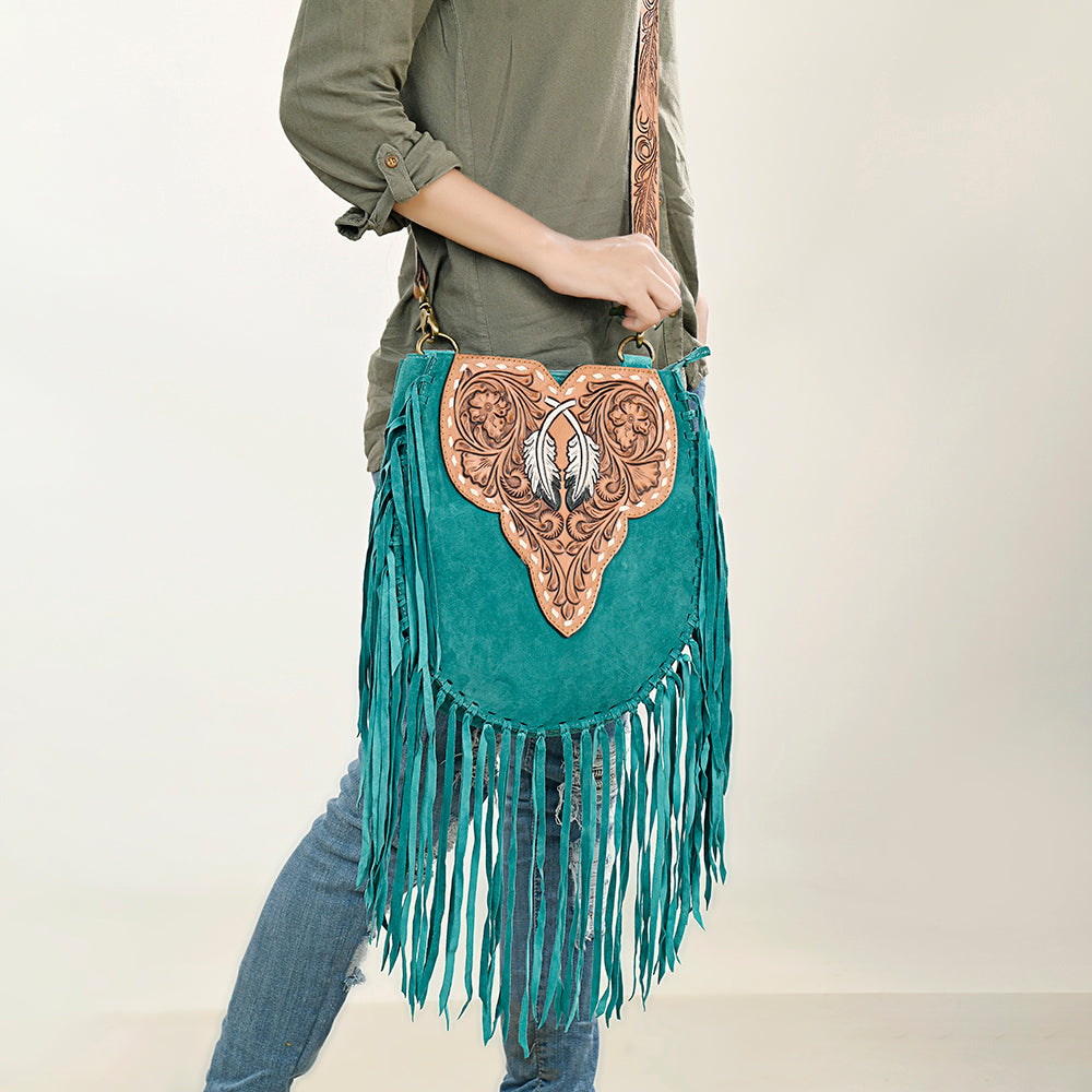 ADBGA431 American Darling Suede Fringe Hand Tooled Leather Large Cross body Bag