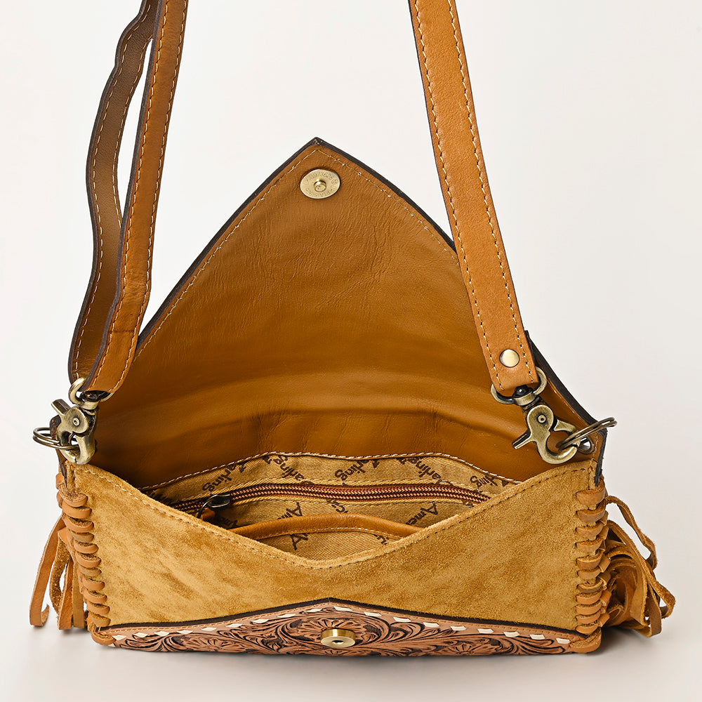 ADBGA434 American Darling Genuine Suede Leather Hand Tooled Fringe Envelope Western Bag