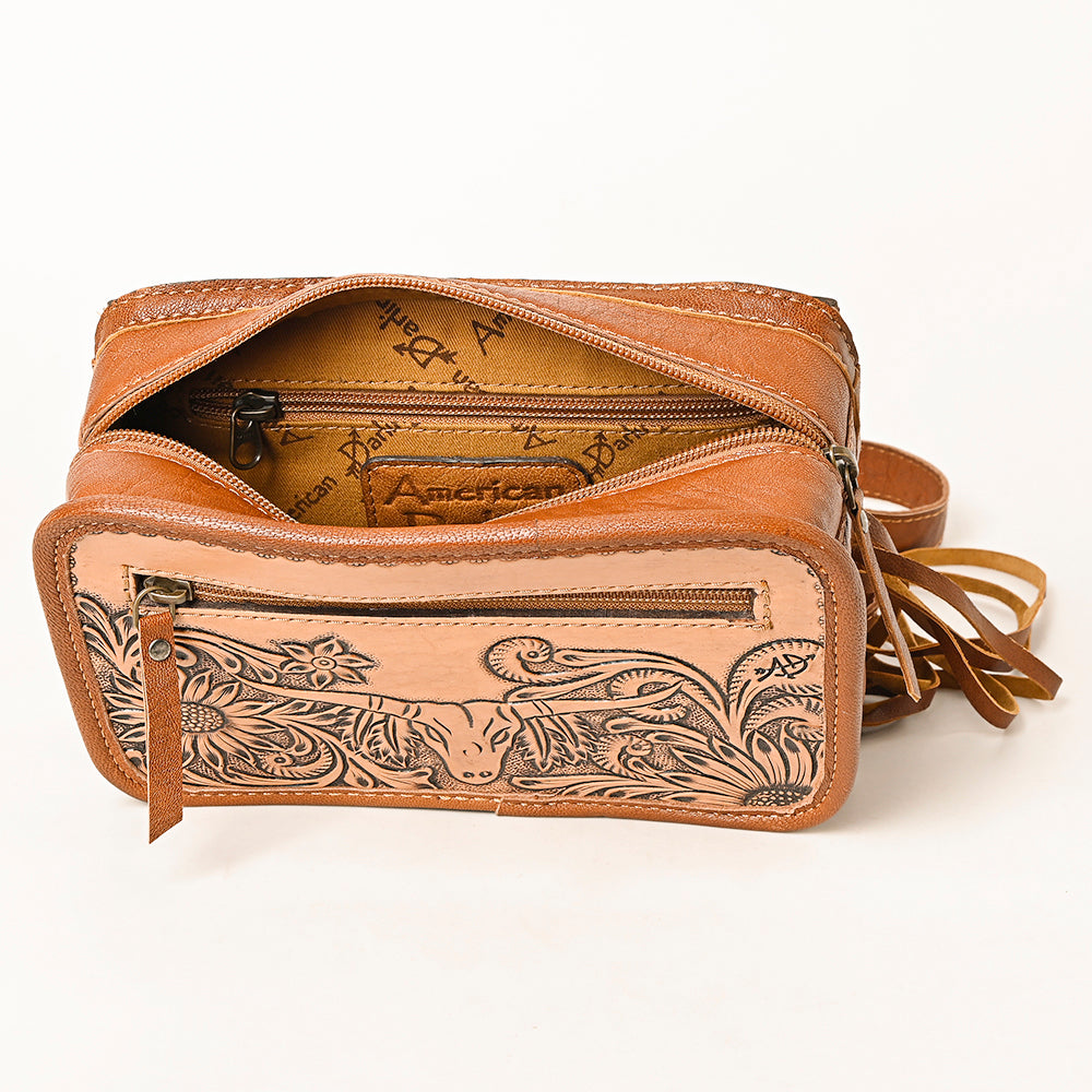ADBG1247 American Darling Western Genuine Leather Hand-Tooled Fringe Fanny Pack | Women’s Western Belt Bag