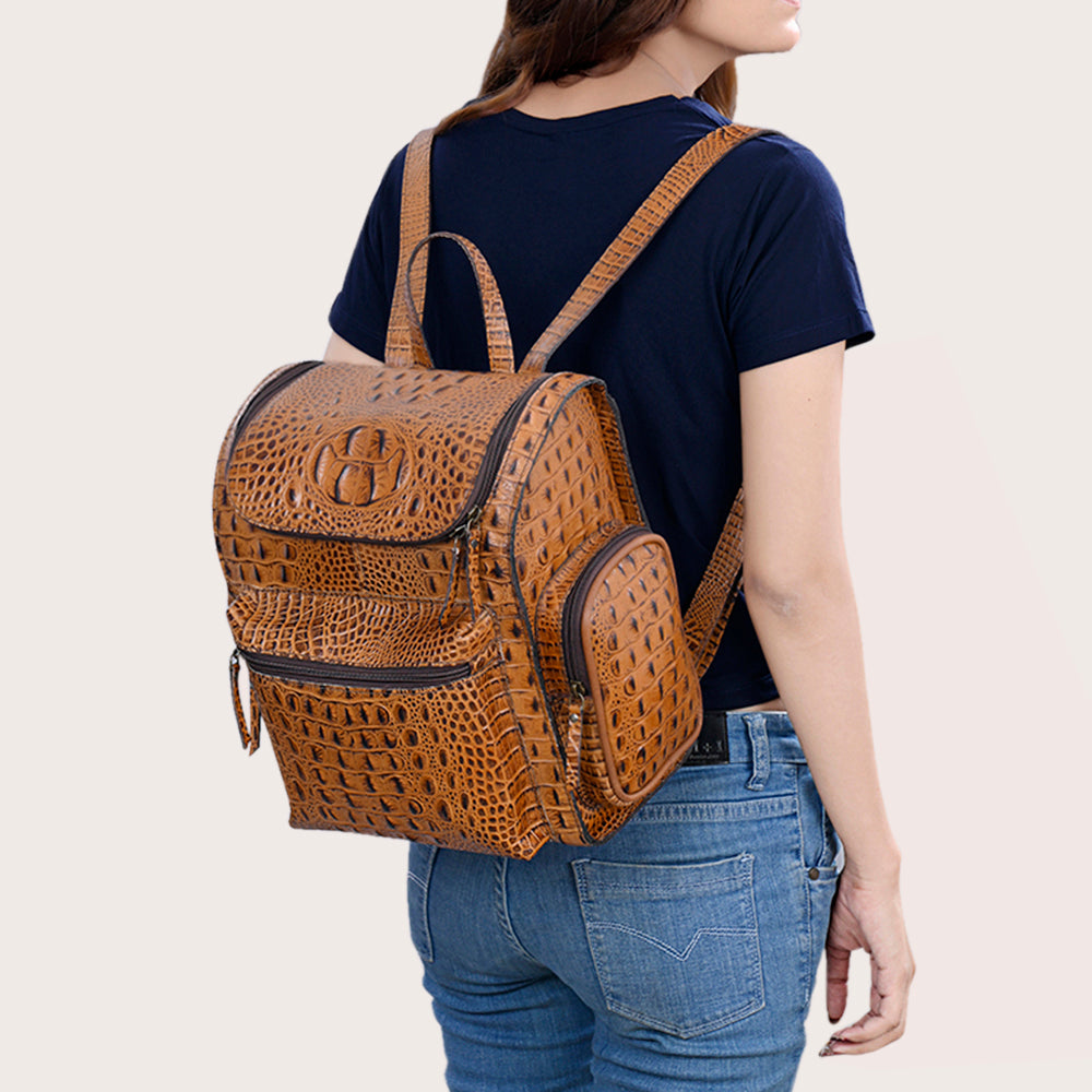 ADBG1250 American Darling Crocodile Embossed Leather Backpack | Western Travel Bag