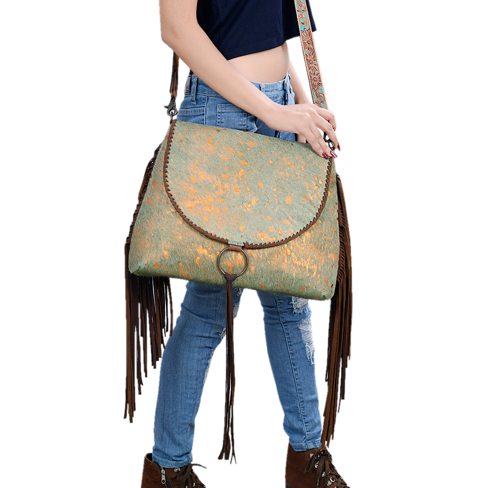 ADBG1273 American Darling Cowhide Fringe Crossbody | Tooled Leather Bag