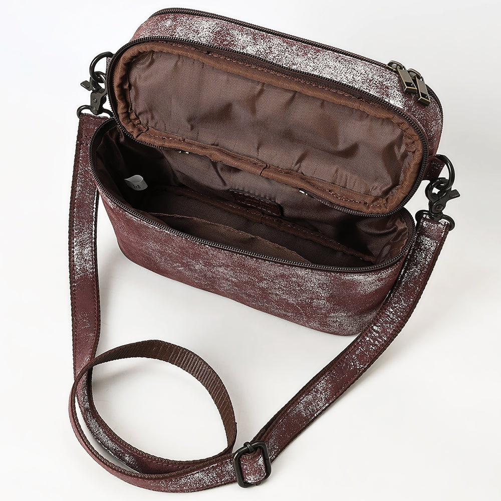 ADBGZ779 Distressed Silver Metallic Leather Jewelry Case - Convertible Crossbody & Top-Handle