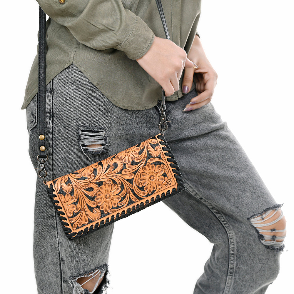 ADBG1280 American Darling Tooled Leather Crossbody Wallet | Braided Western Bag