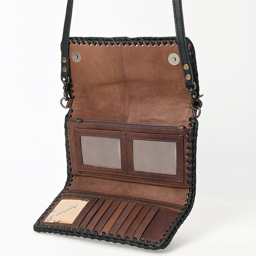 ADBG1281 American Darling Hand Tooled Leather Crossbody Wallet -Floral Braided Purse