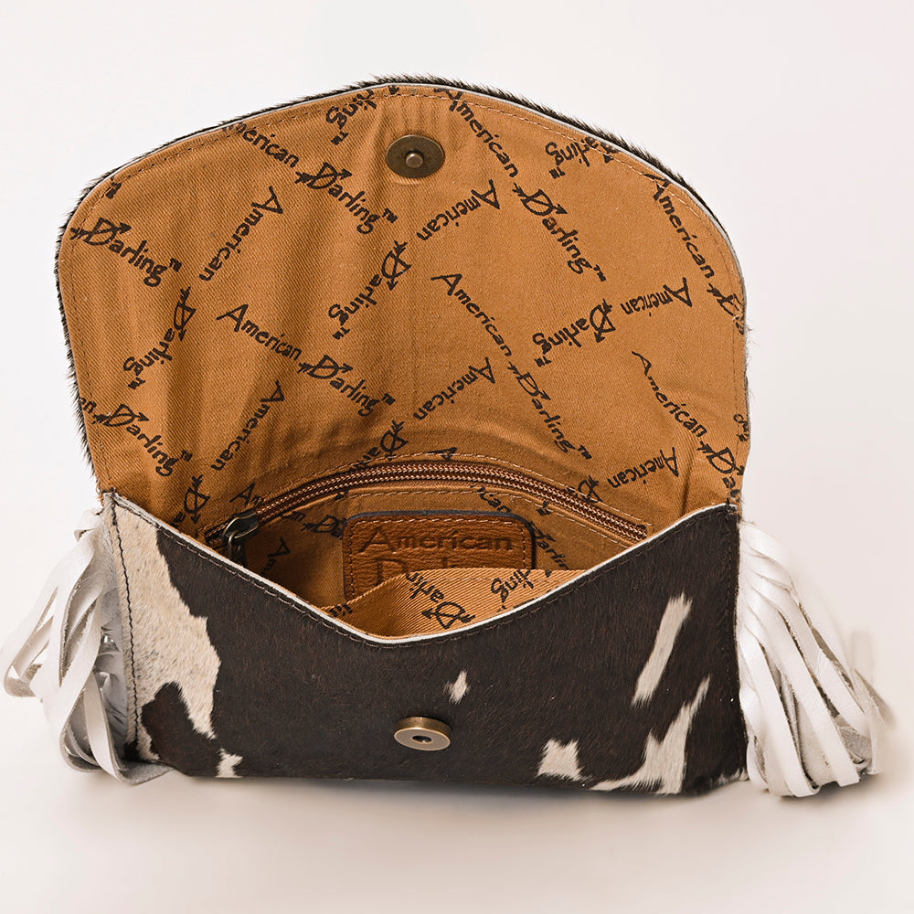 ADBG1282 American Darling Western Leather Wallet Bag with Hair-On Cowhide & Fringe