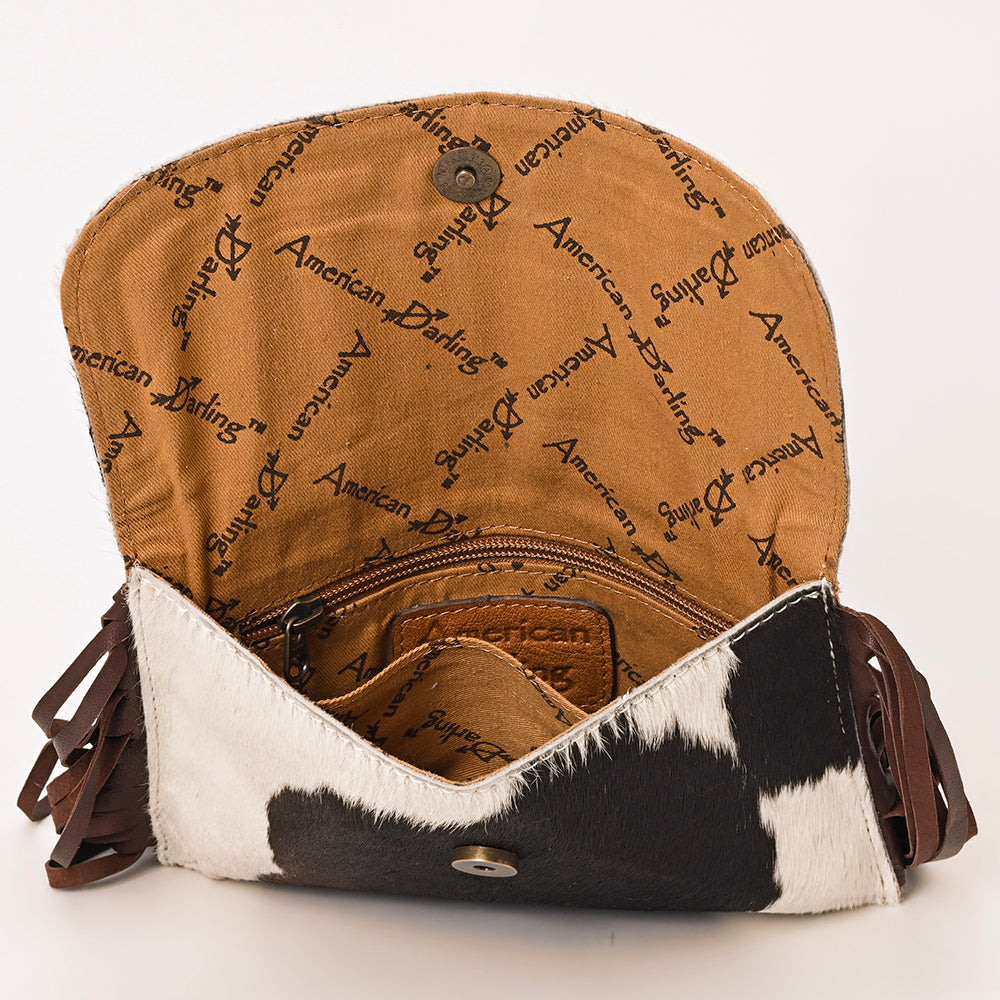 ADBG1283 American Darling Hair-on Cowhide Fringe Crossbody Wallet Bag | Western Slogan Clutch