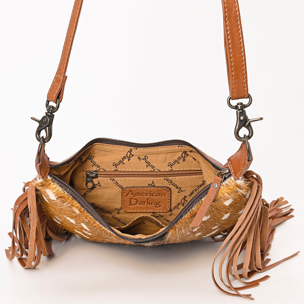 ADBG1289 American Darling Western Hair-On Cowhide Fringe Hobo Bag - Genuine Leather Crossbody