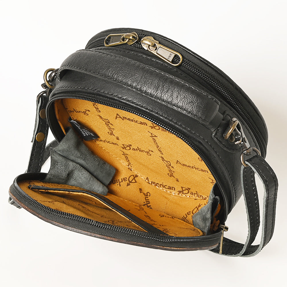 ADBG1188 American Darling Western Tooled Leather Canteen Bag Floral Carved Inlay