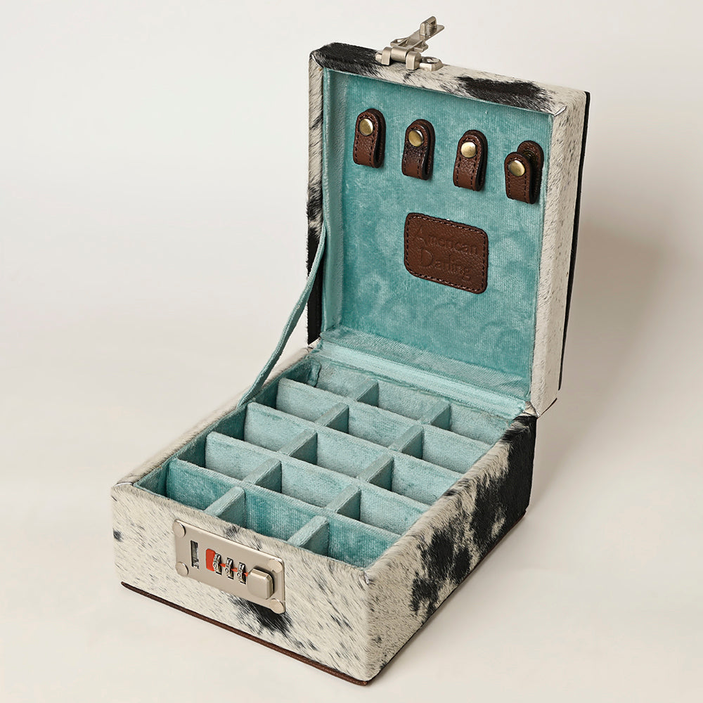 ADBGA457 American Darling Western Lockbox Tooled Leather & Cowhide Safe with Combination Lock