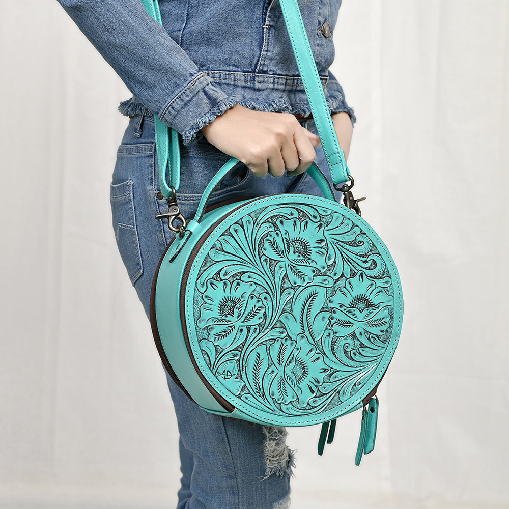 ADBG1300 American Darling Western Leather Canteen Bag with Hand-Tooled Floral Detailing