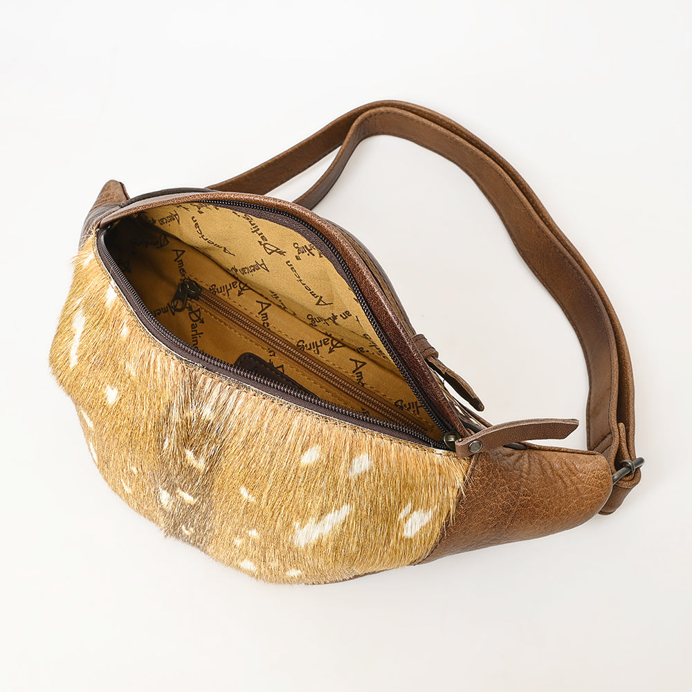 ADBG1302 American Darling Hair On Cowhide Fanny Bag | Hand-Tooled Leather Belt Bag