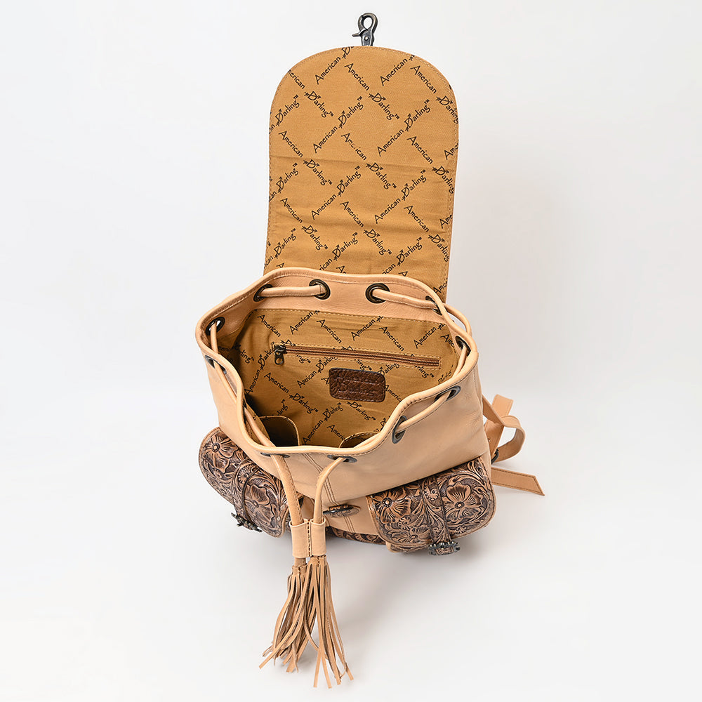 ADBG1306 American Darling Hand Tooled Leather Backpack | Floral Carved Travel Bag