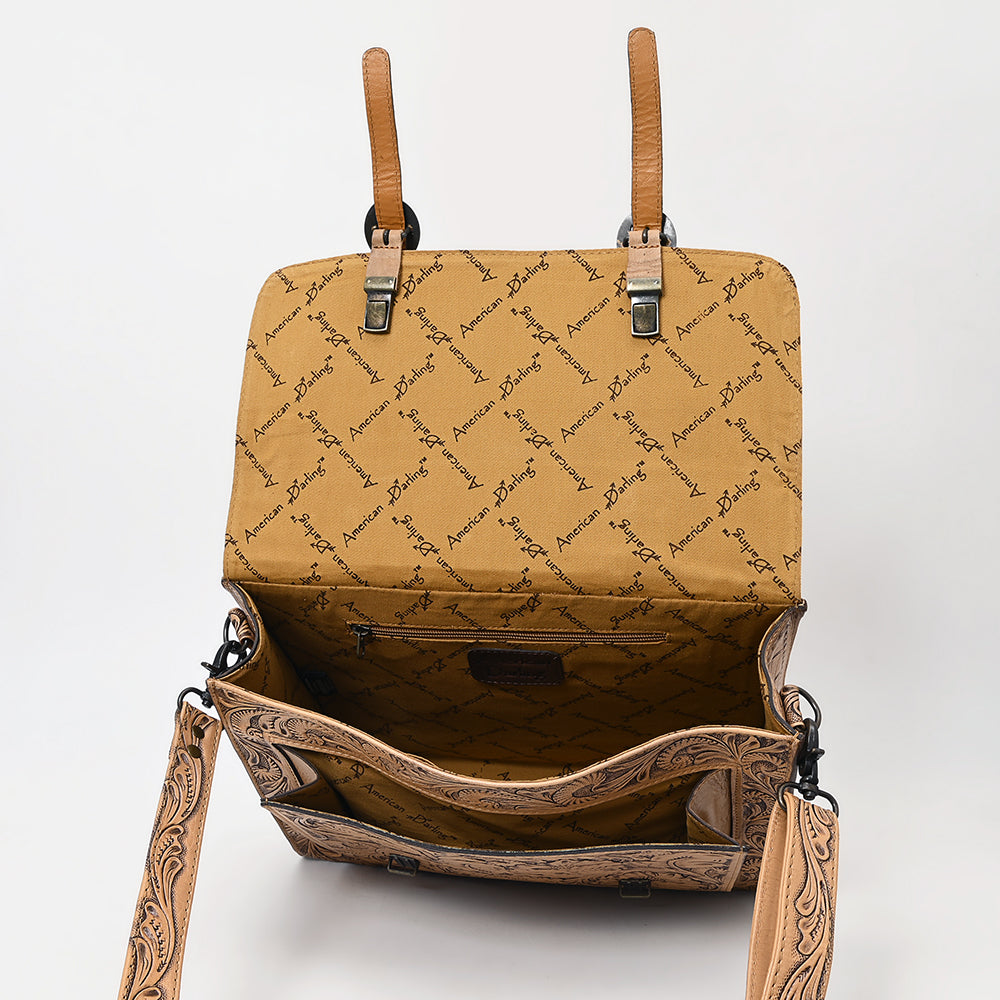 ADBG1307 American Darling Tooled Leather Briefcase -Floral Carved Messenger Bag