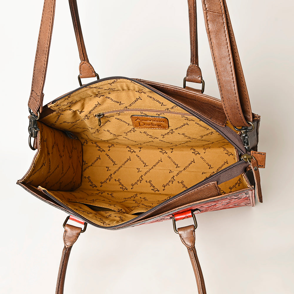 ADBG1317 American Darling Hand-Tooled Genuine Leather Western Crossbody Tote Bag