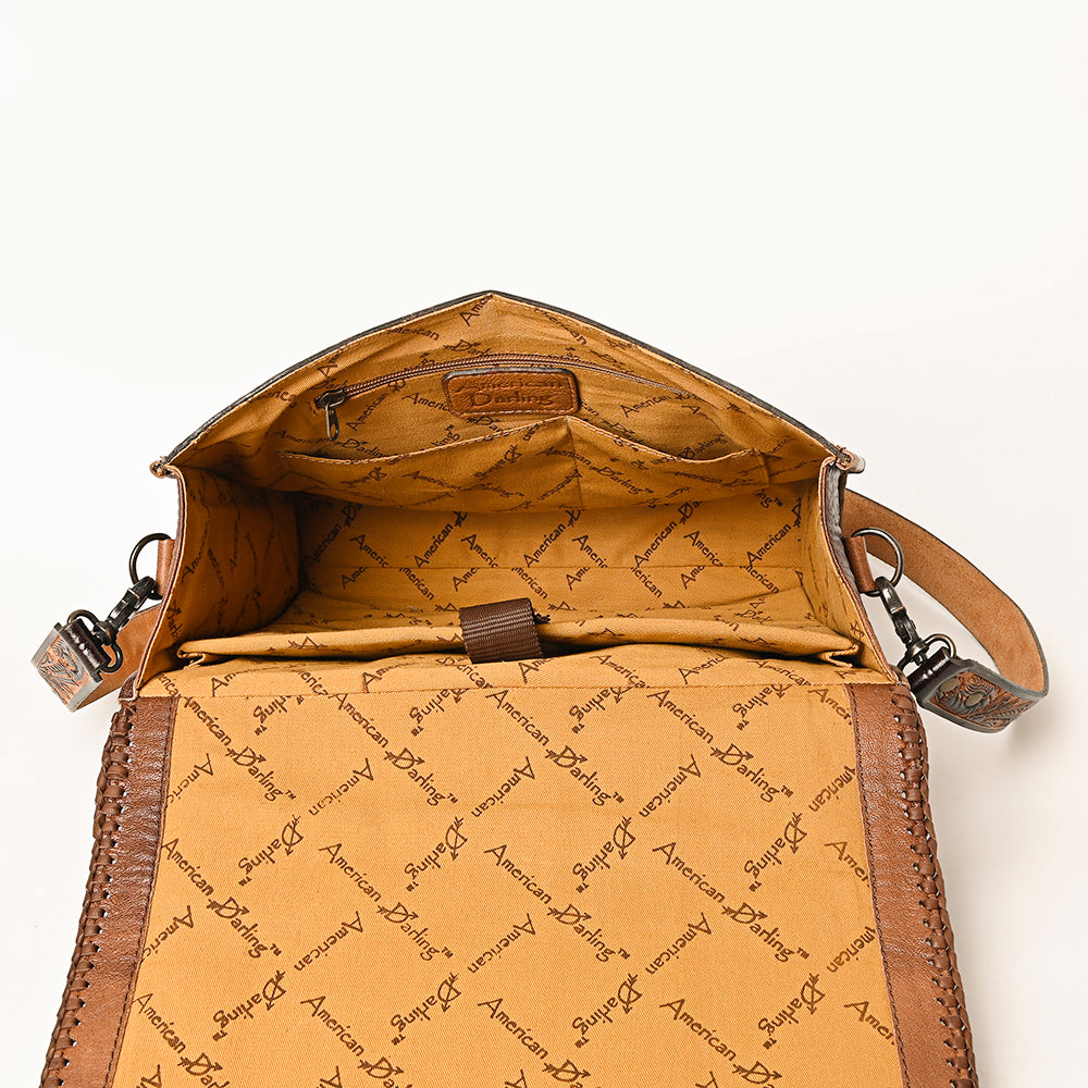 ADBG1318 American Darling Hand-Tooled Genuine Leather Western Briefcase Bag with Floral Carving