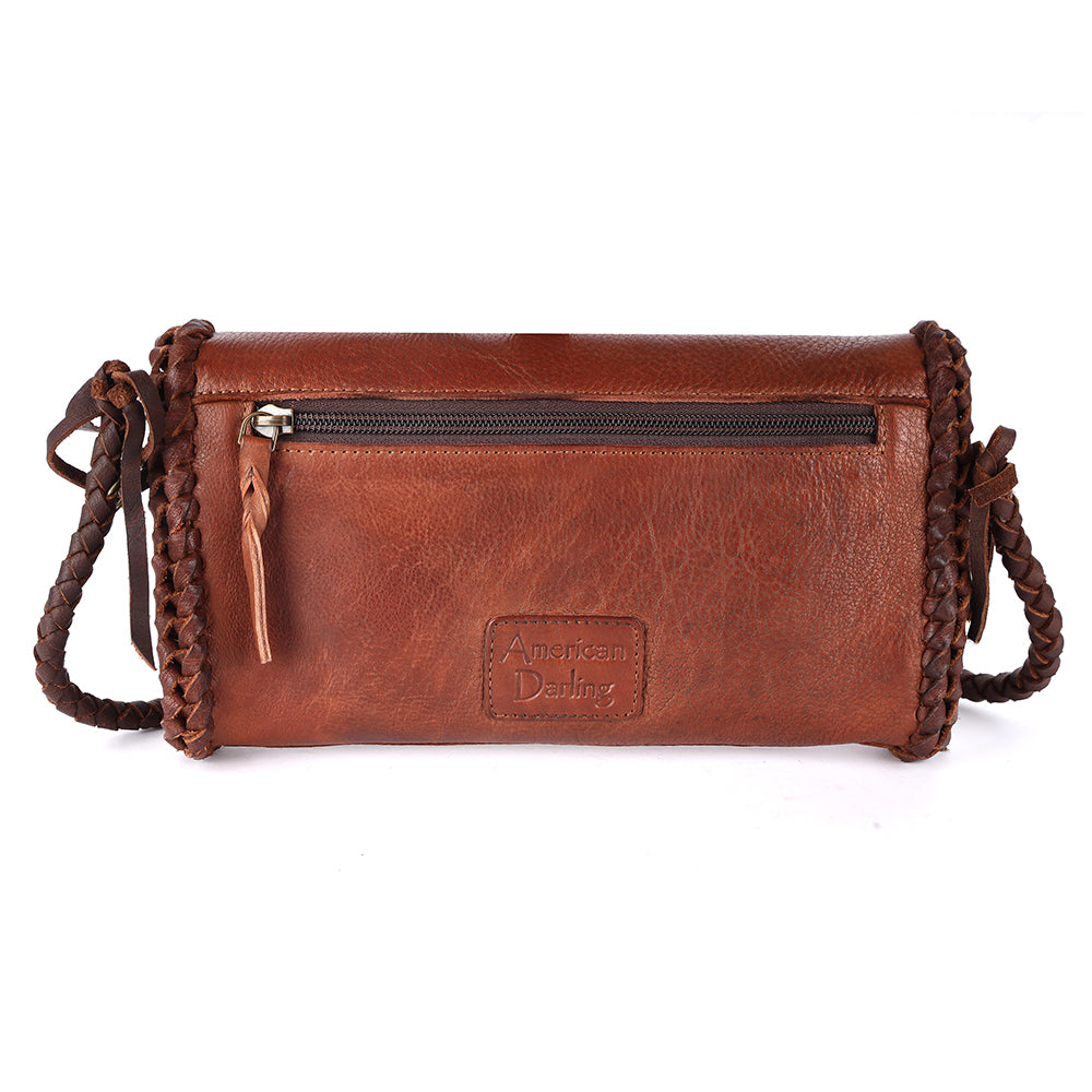 ADBGM267 Mini Western Leather Crossbody - Braided Edge & Turquoise Concho