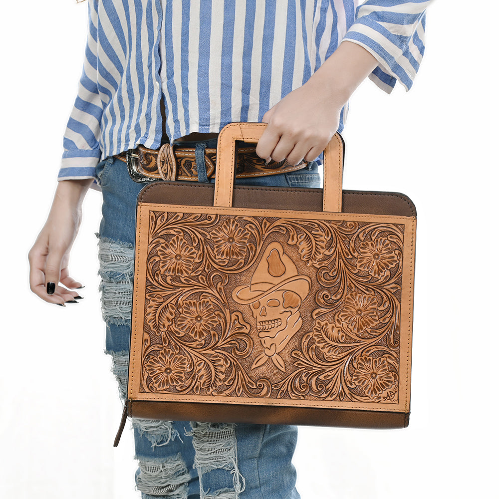 ADBG1194 American Darling Western Hand Tooled Leather Briefcase Bag Genuine Leather