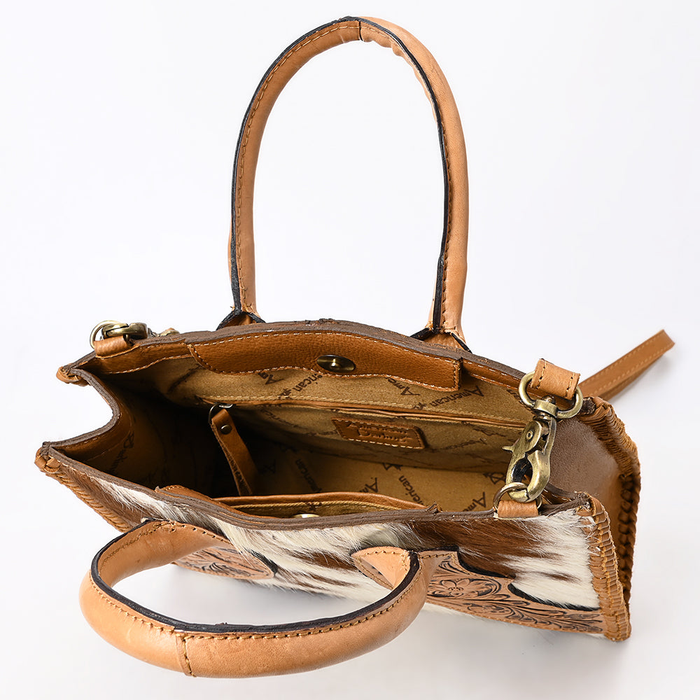 ADBGA488 American Darling Hair-On Cowhide Leather Tote Bag Floral Carved