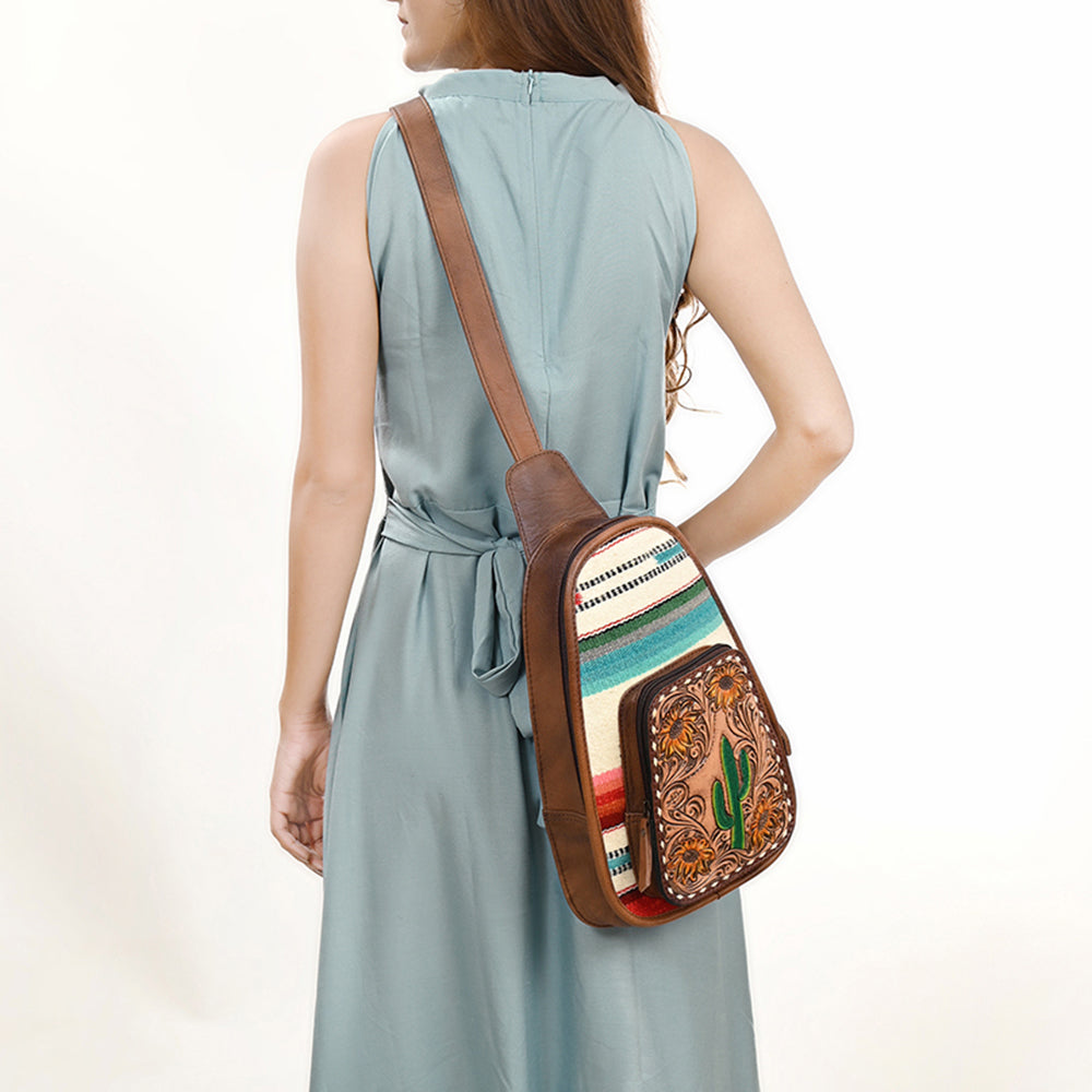 ADBG1146 American Darling Saddle Blanket Sling Bag -Floral Tooled Leather Backpack