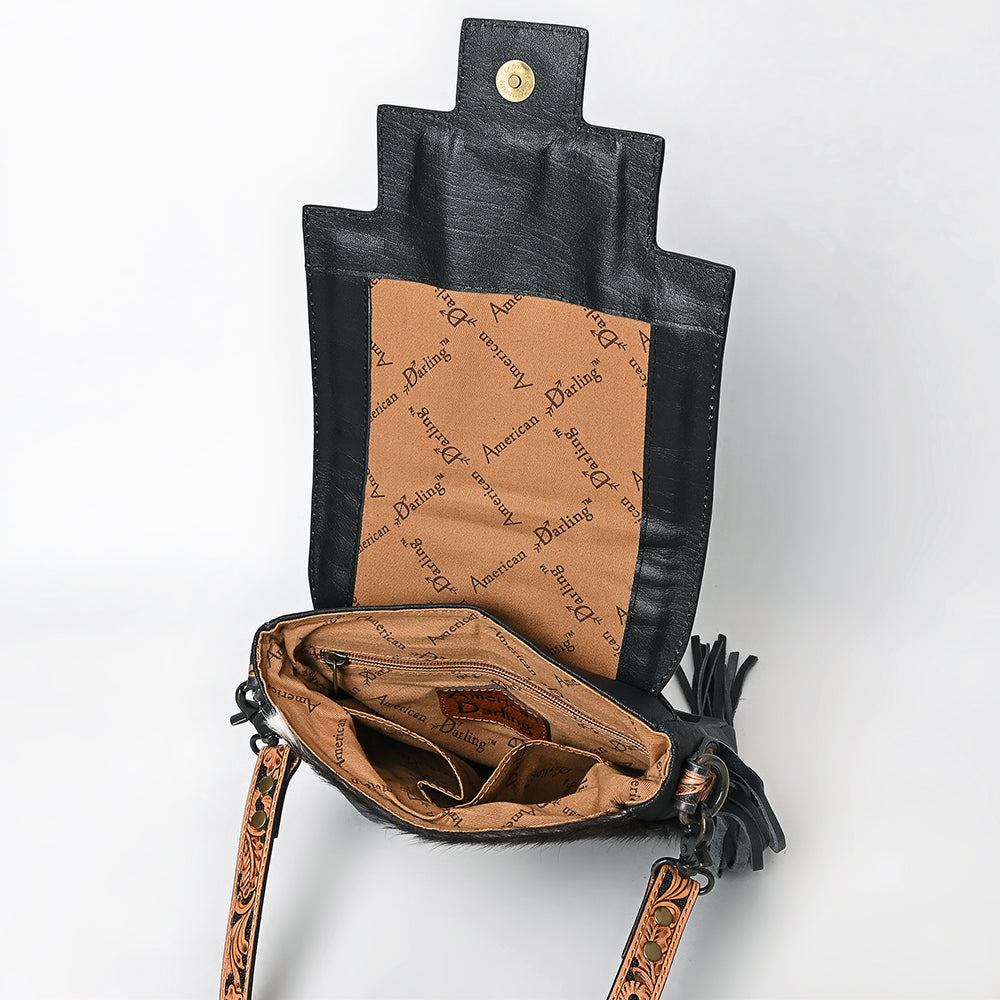 LC-ADBG856 Western Cowhide & Saddle Blanket Messenger Bag with Hand-Tooled Leather and Fringe American Darling