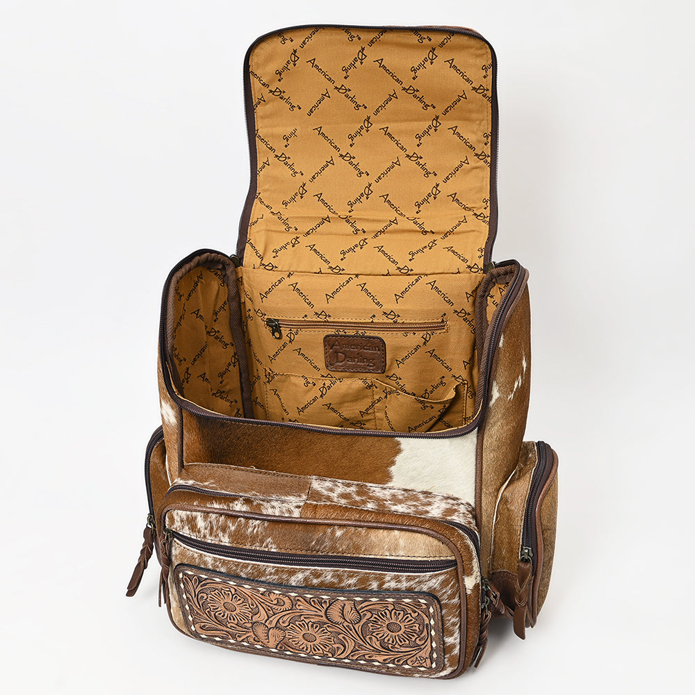 ADBG860 Western Wool & Cowhide Backpack with Tooled Leather Accent Pocket
