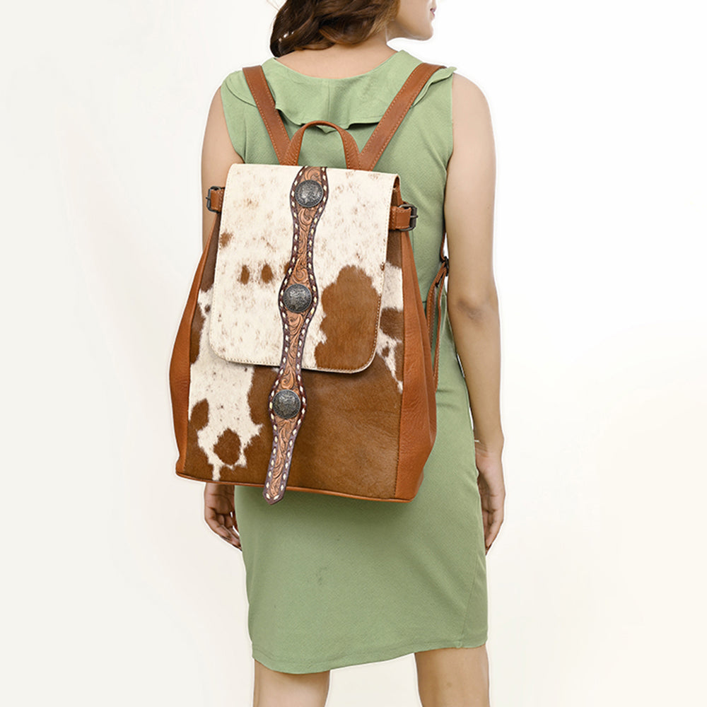 ADBG1409 American Darling Western Cowhide Leather Backpack with Hand-Tooled Strap Detailing