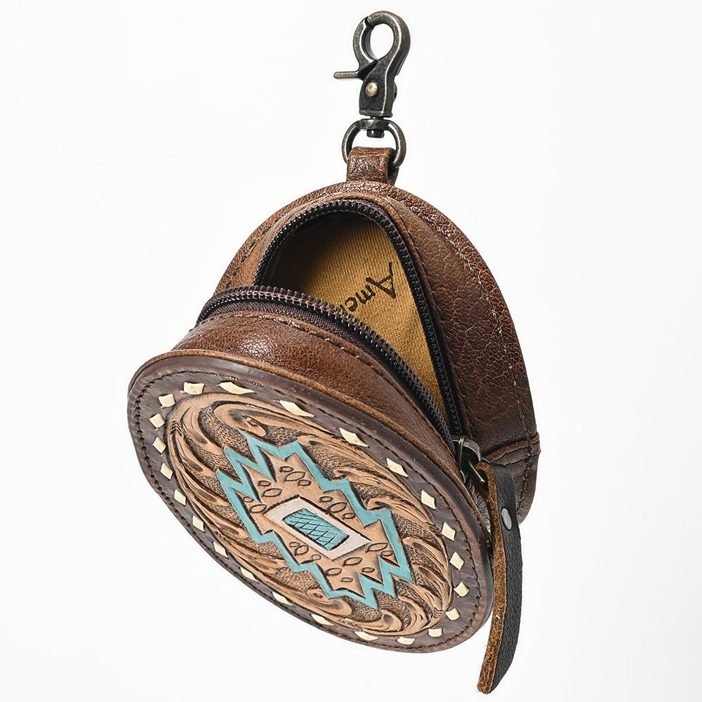 ADBG1411 American Darling Western Genuine Leather Hand-Tooled Wristlet Bag with Buckstitch Detailing