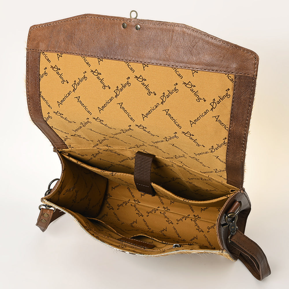 ADBG1421 American Darling Western Leather Cowhide Briefcase Bag Genuine Leather Office & Travel Case