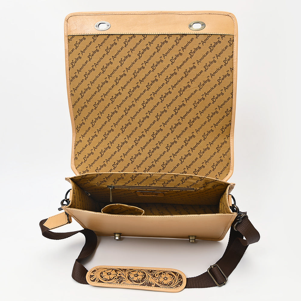 LC-ADBGZ802 Hand-Tooled Leather Messenger Bag - Western Floral Messenger with Padded Strap