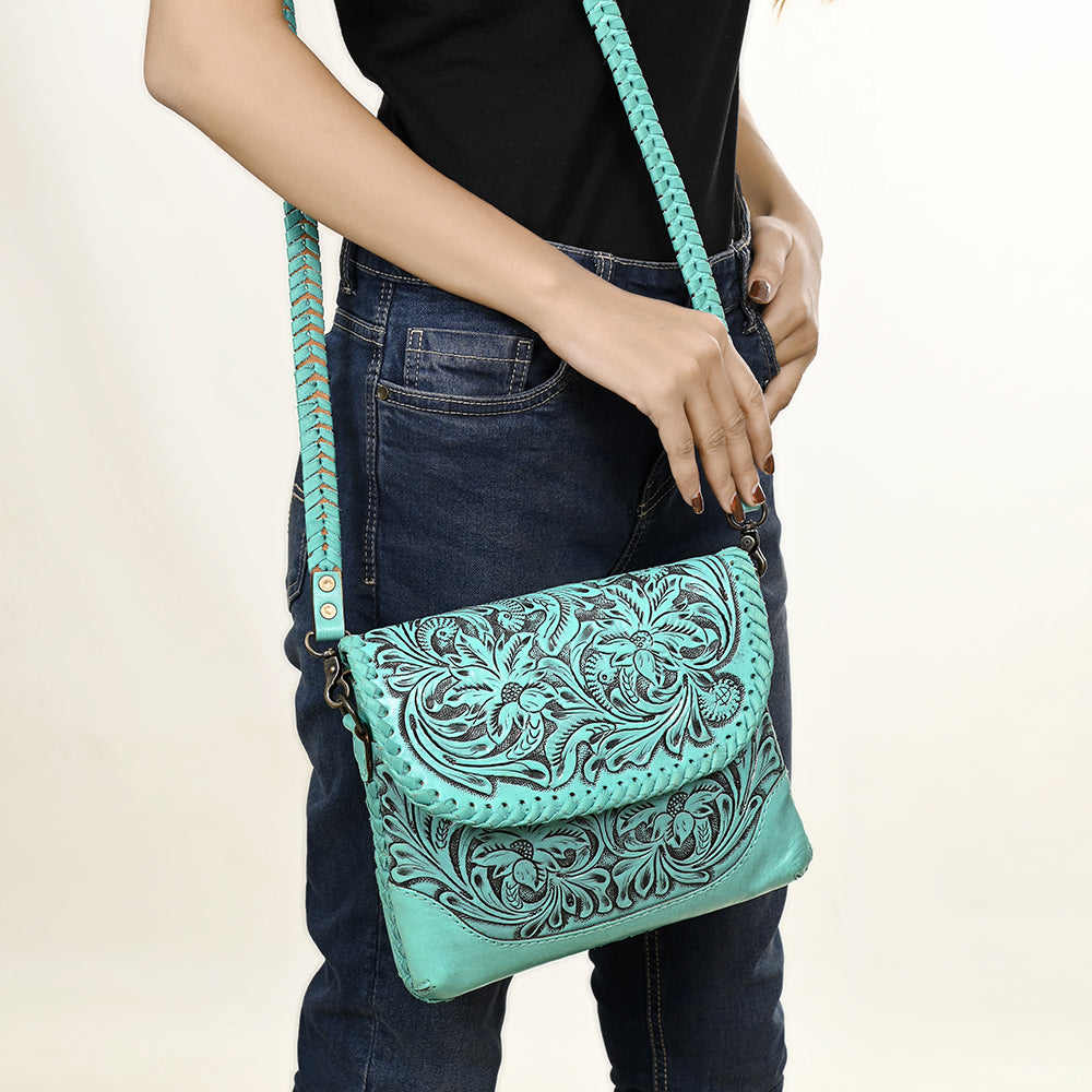 ADBG1108 American Darling Handcrafted Leather Western Crossbody Bag - Hand-Tooled Floral Carving with Genuine Leather