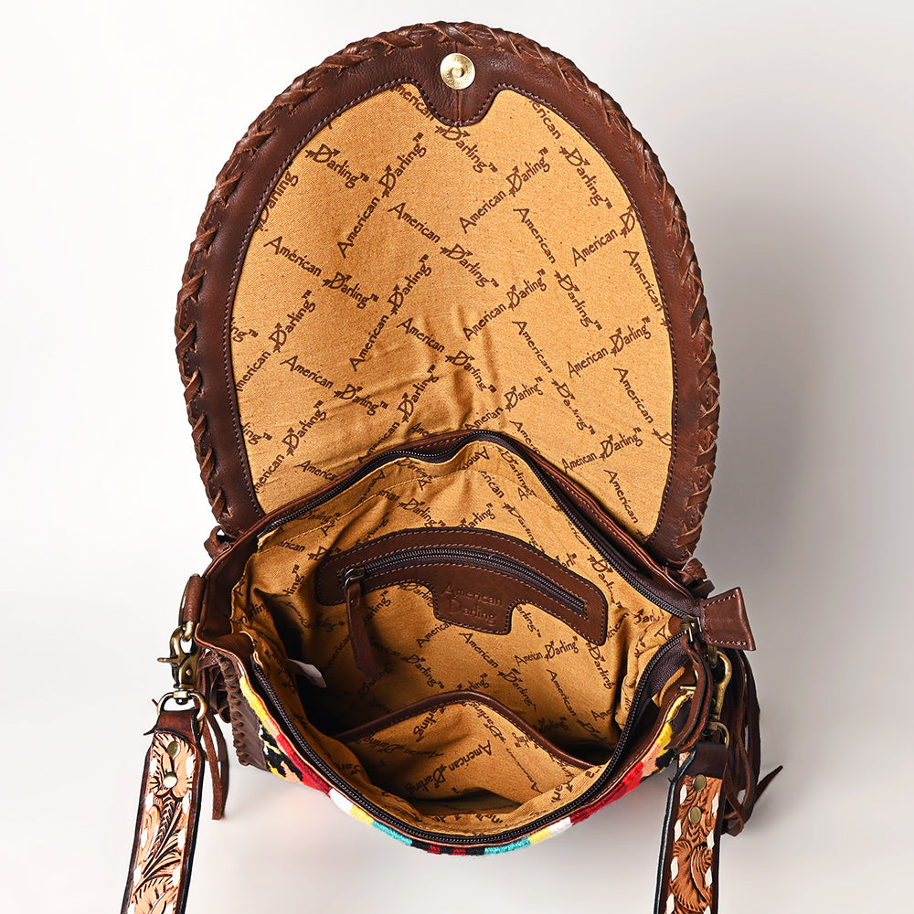 ADBGA526 American Darling Western Leather Hand Woven Saddle Blanket Cross body Bag
