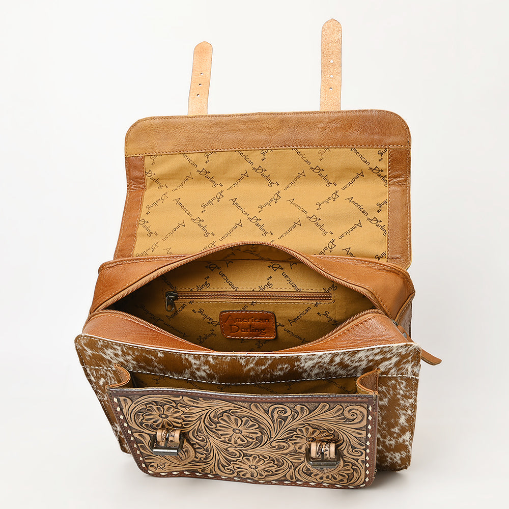 ADBG1426 American Darling Western Leather Hand-Tooled Backpack Bag with Genuine Leather & Cowhide Detail